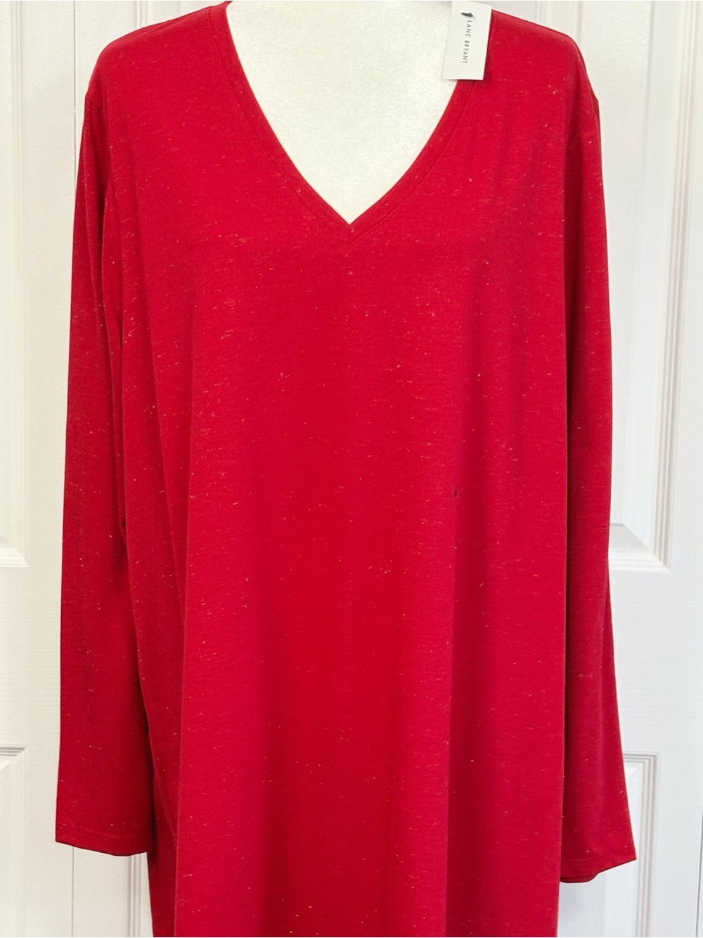 NWT Lane Bryant Red Metallic Shimmer V-Neck Long Sleeve Tunic Tee 22/24